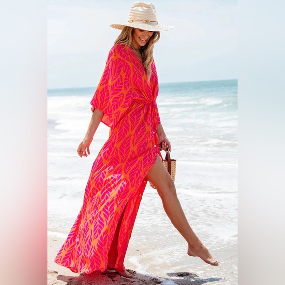 Drawstring Printed V-Neck Maxi Dress - Picture 4 of 6